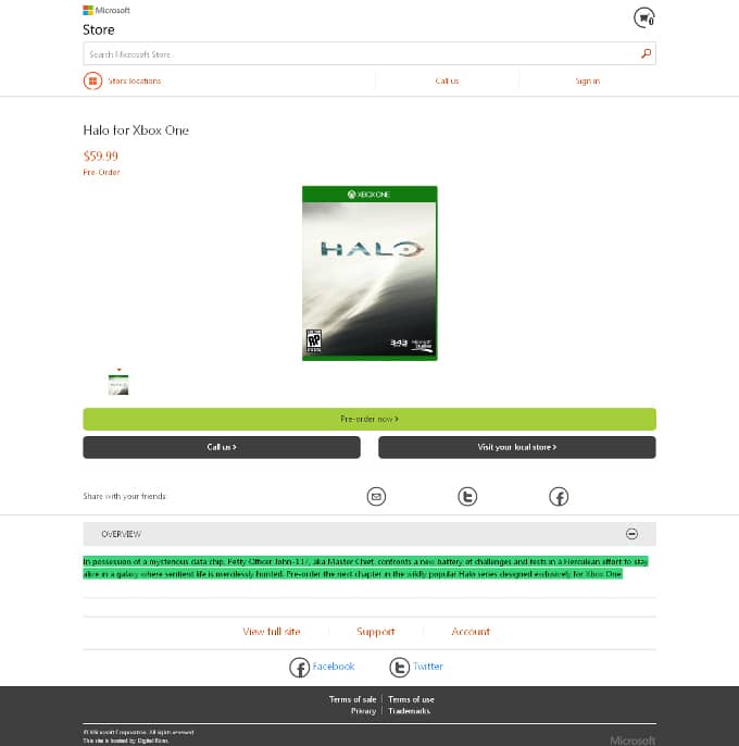 Halo Xbox One Microsoft Store