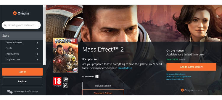 Mass effect 2 gratis en Origin