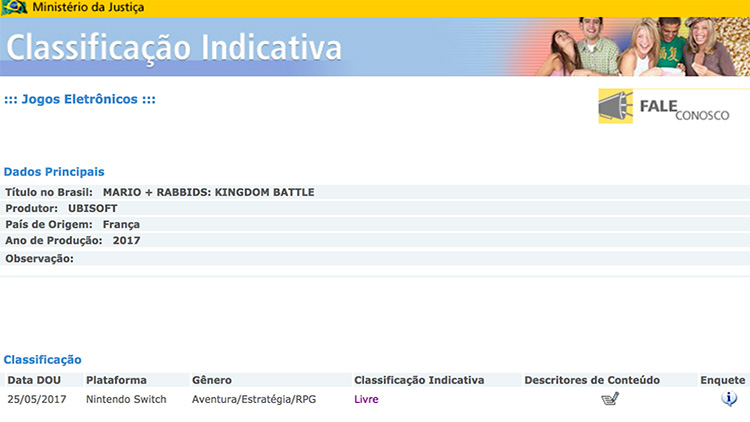 registro de Mario + Rabbids Kingdom Battle en Brasil