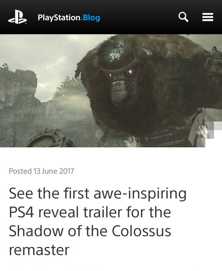 Se confirma que Shadow of the Colossus para PS4 es un remake