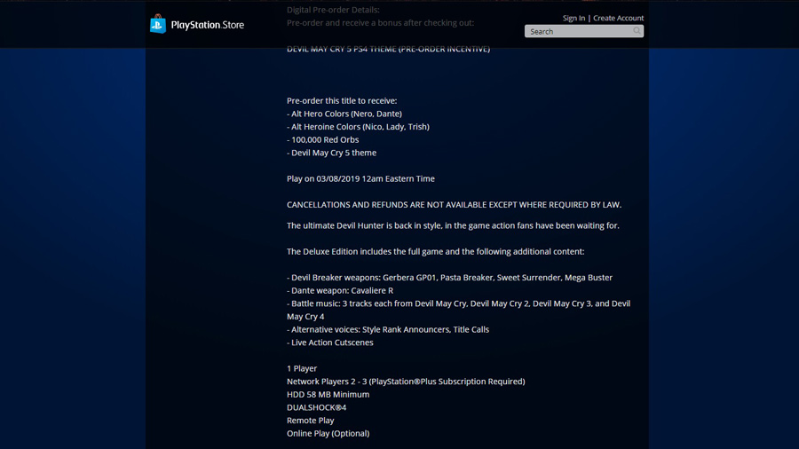 PlayStation Store multijugador Devil may Cry 5
