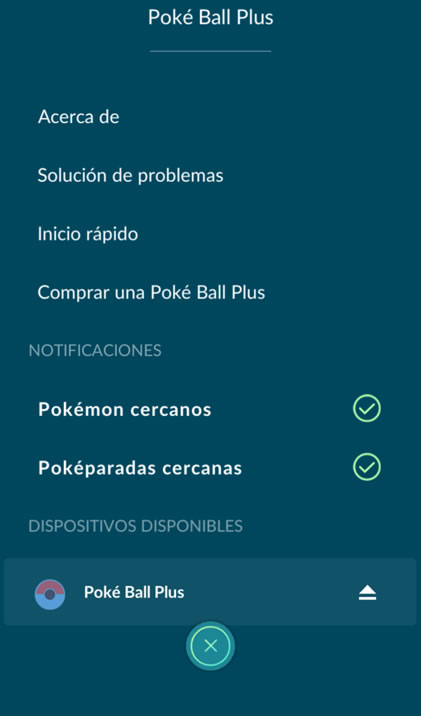 como conectar la pokeball plus a pokemon go menu 2