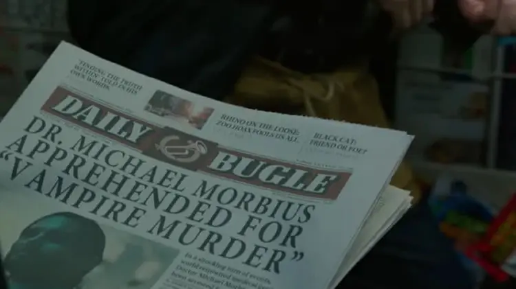 crossover en el trailer de morbius daily bugle