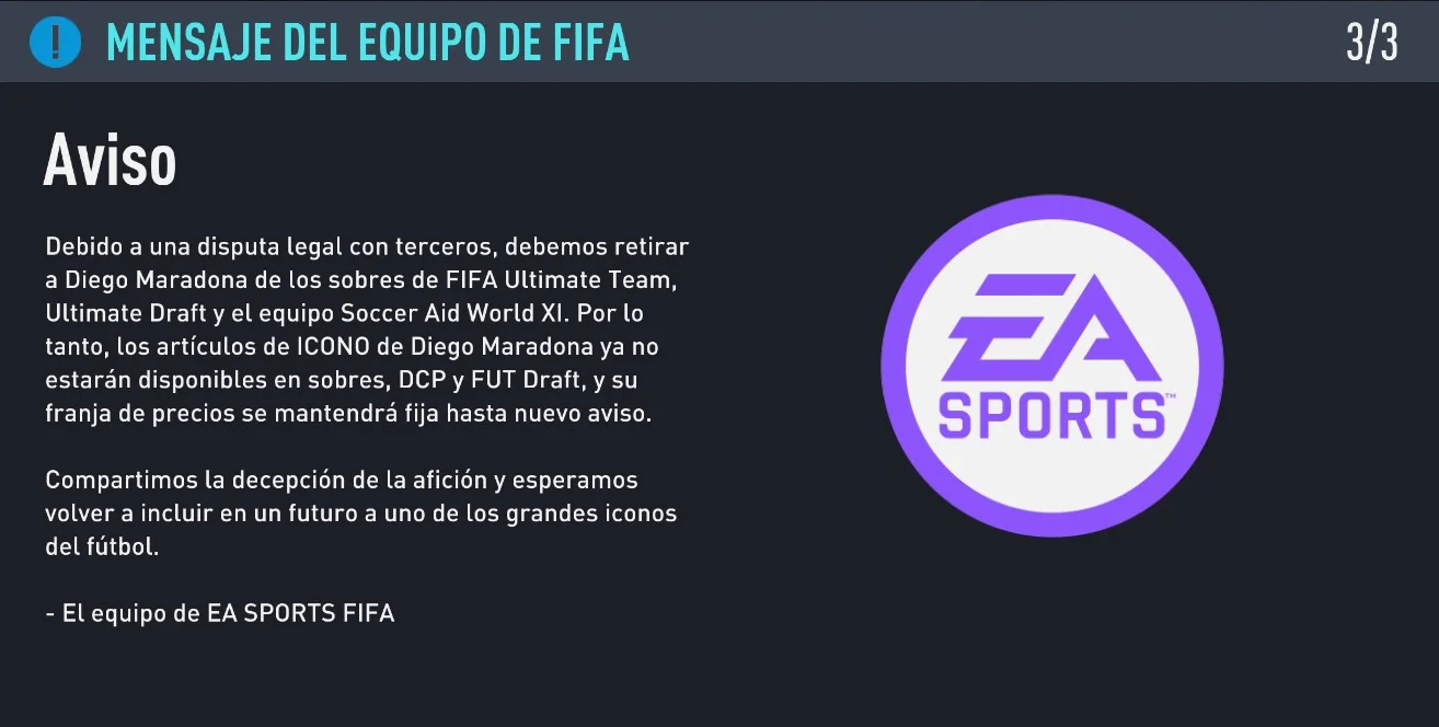 Mensaje de FIFA 22 por Maradona